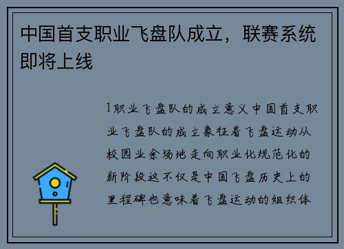 中国首支职业飞盘队成立，联赛系统即将上线
