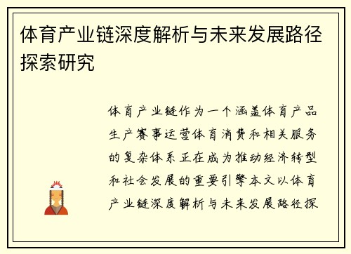 体育产业链深度解析与未来发展路径探索研究 体育产业链深度解析与未来发展路径探索研究